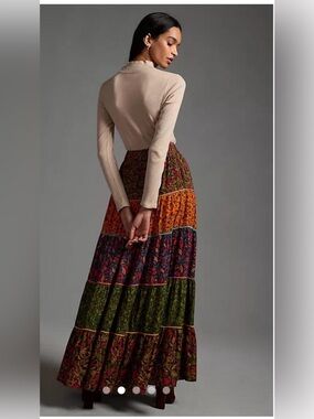 Farm Rio for Anthropologie tiered button front maxi skirt size XS